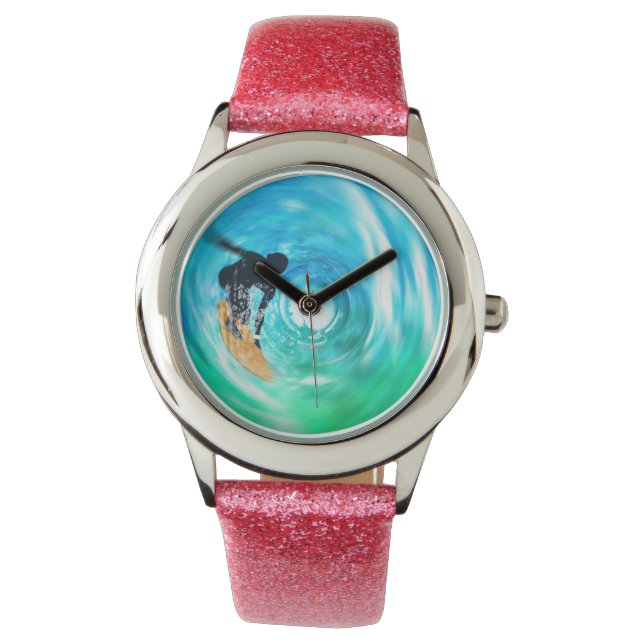 Blue Abstract Surfer Silhouette Wrist Watches (Front)
