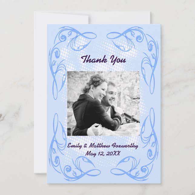 Blue Abstract Swirl Border Thank You Flat Card (Front)