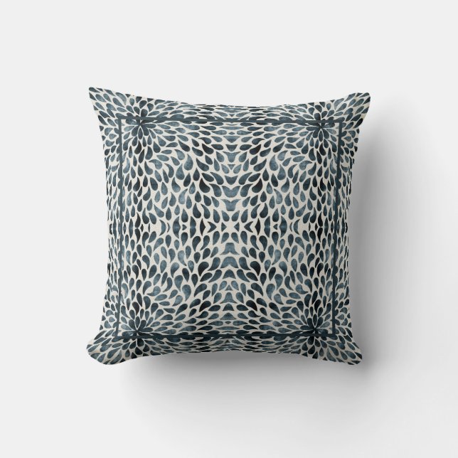 Blue Abstract Tear Drop Shapes Pattern Accent Cushion (Front)
