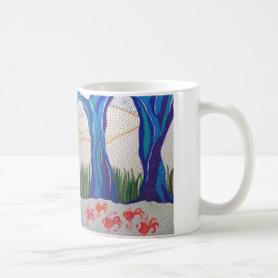Blue abstract tree & fish design. coffee mug