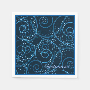 Blue Abstract Twinkling Stars Swirl Napkins
