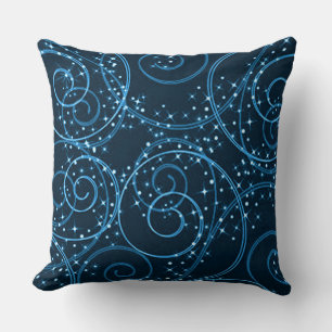 Blue Abstract Twinkling Stars Swirl Throw Pillow