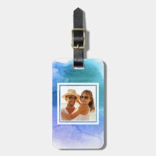 Blue Abstract Watercolor   Add your Name Luggage Tag