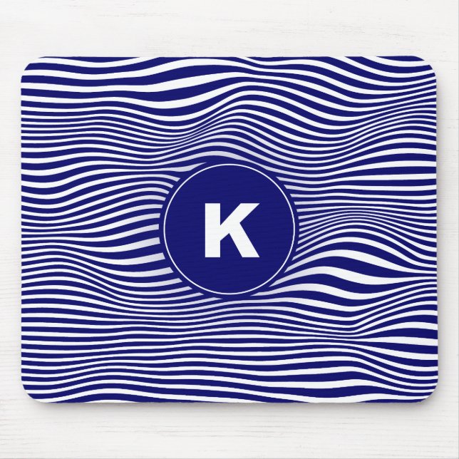 Blue Abstract Wave Lines Mousepad (Front)