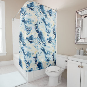 Blue Abstract Waves Beach Pattern Shower Curtain