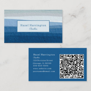 Blue Abstract Waves QR Code Business Card Minimal
