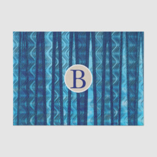 Blue Abstract Waves Vintage Beach Monogram Initial Tissue Paper