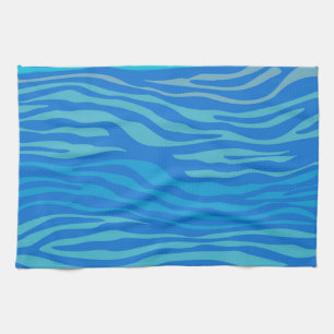 Blue Abstract Zebra Stripe Tea Towel