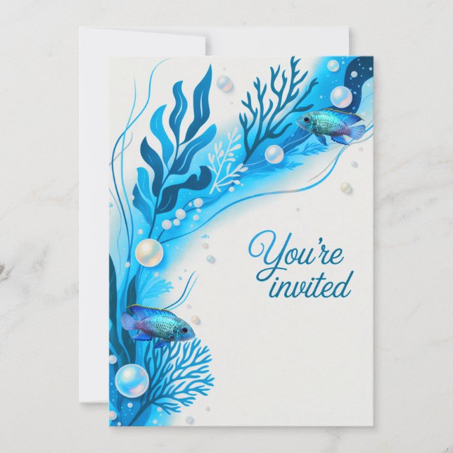 Blue Acara Cichlids Wedding Party Invitation  (Front)