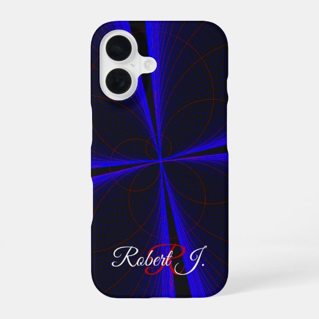 Blue Accent Clover Leaf Geometric iPhone 16 Case (Back)