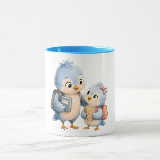 Blue Accent Mug Bird Siblings