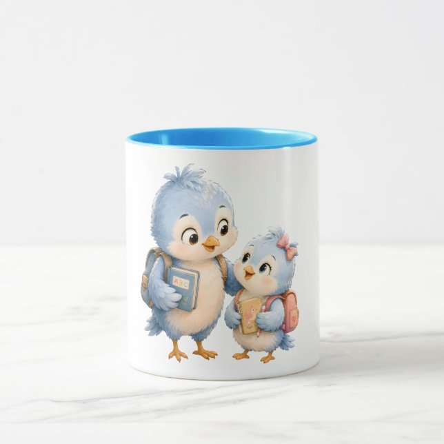 Blue Accent Mug Bird Siblings (Center)