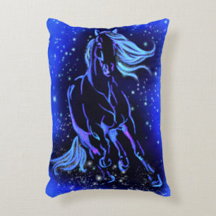 Blue Accent Pillow Horse Running At Starry Night 