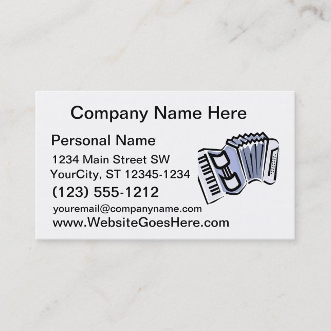 Blue accordion graphic image design, music business card (Front)