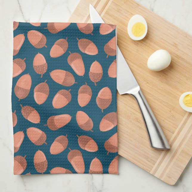Blue Acorn pattern Tea Towel (Quarter Fold)
