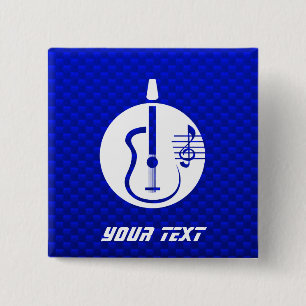Blue Acoustic Guitar 15 Cm Square Badge