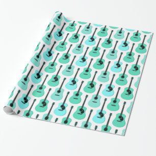 Blue Acoustic Guitars Pattern Wrapping Paper