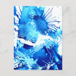 Blue Acrylic Inks Floral Weird Abstract Painting Postcard