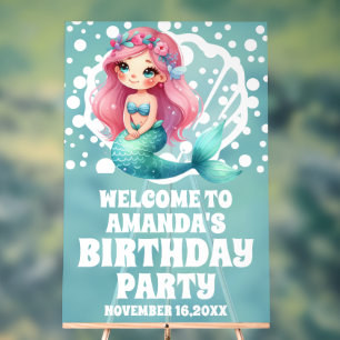 Blue Acrylic Mermaid Birthday Party Welcome Sign