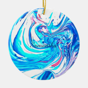 Blue Acrylic Painting Abstract Splatter Swirl  Ceramic Ornament