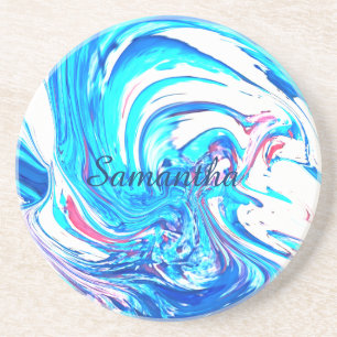 Blue Acrylic Painting Abstract Splatter Swirl Coaster