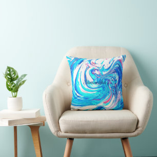Blue Acrylic Painting Abstract Splatter Swirl Cushion