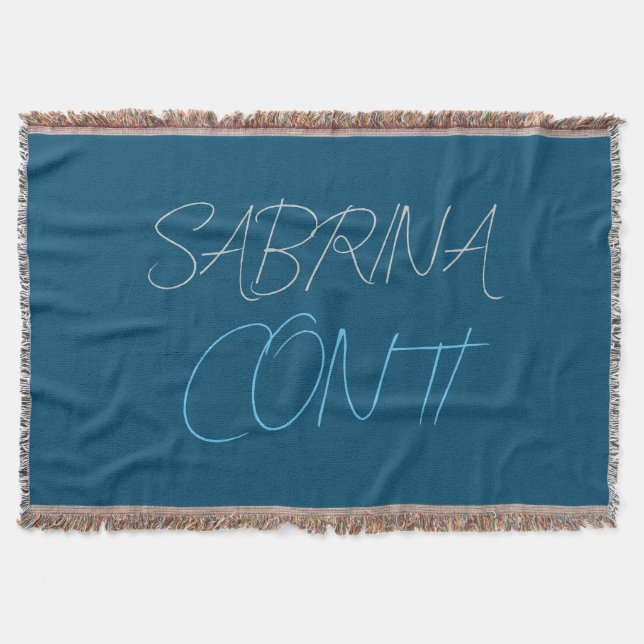 Blue Add Name Modern Minimalist Plain Throw Blanket (Front)