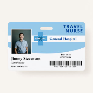 Blue Add Your Logo Hospital Employee Photo ID ID Badge