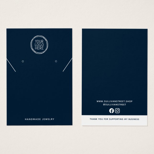 Blue Add Your Logo Necklace Earrings Display Card (Front & Back)