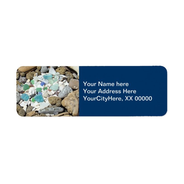Blue Address Labels Nature beach Shells Rocks (Front)