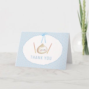 Blue Adorable Boy Bow Asian Dumpling Baby Shower  Thank You Card