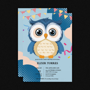 Blue Adorable Woodland Baby Owl Baby Shower Invitation