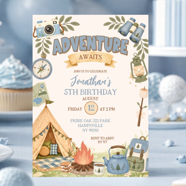 Blue Adventure Awaits Birthday Invitation (Creator Uploaded)