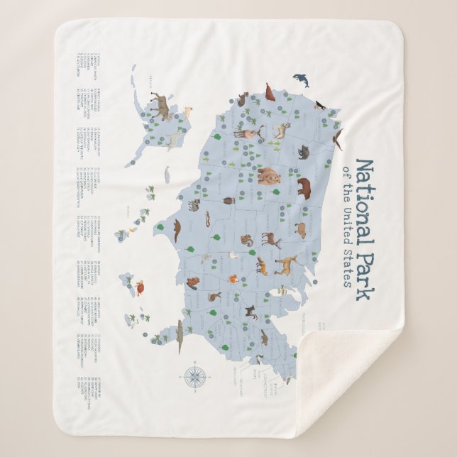 Blue Adventure National Park Map Woodland Nursery  Sherpa Blanket (Front)