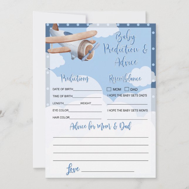 Blue Aeroplane Baby Prediction and Advice Card Boy (Front)
