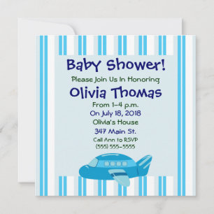 Blue Aeroplane Baby Shower Invitations