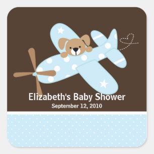 Blue Aeroplane Baby Shower Square Sticker! Sticker