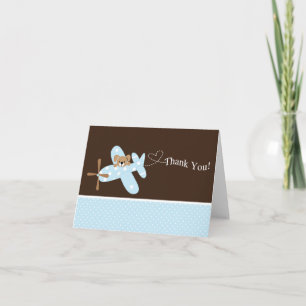 Blue Aeroplane Baby Shower Thank You Note Card