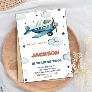 Blue Aeroplane Birthday Invitations