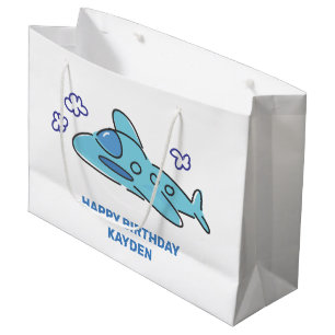 Blue Aeroplane Birthday  Large Gift Bag