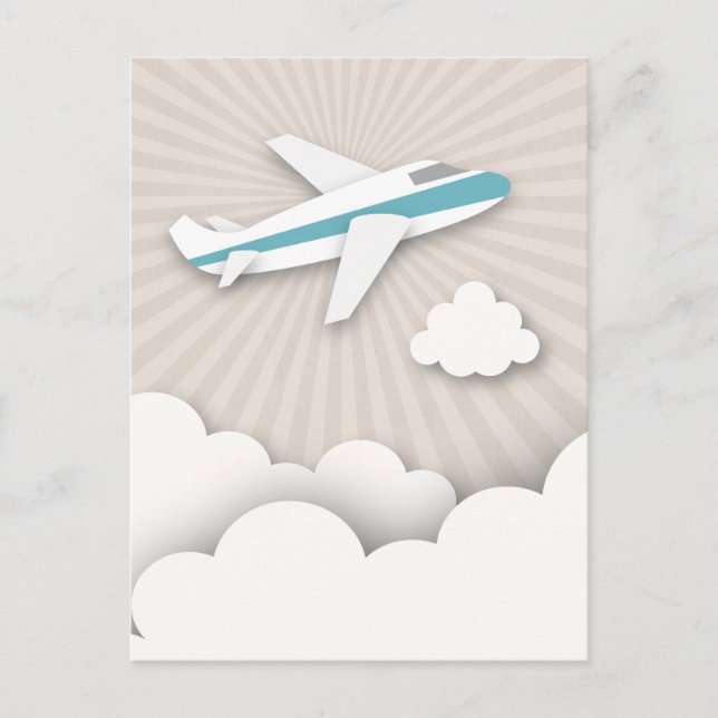 Blue Aeroplane Birthday Party Postcard (Front)