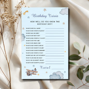 Blue Aeroplane Birthday Trivia Party Game