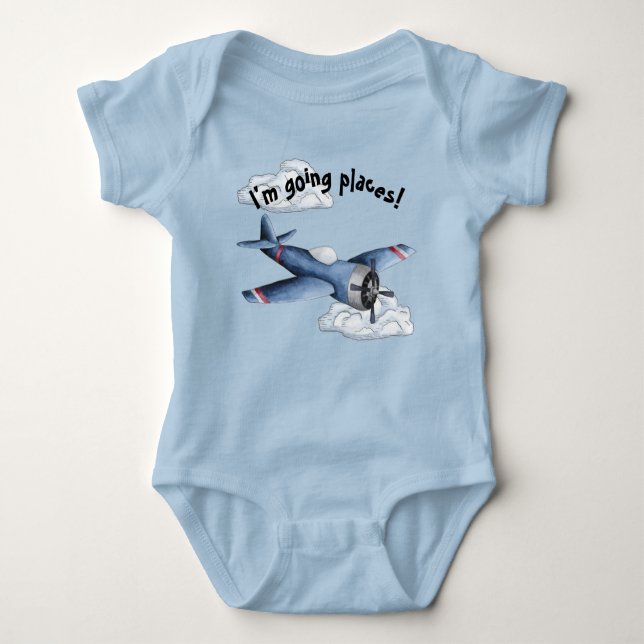 Blue Aeroplane Boy Baby Bodysuit (Front)