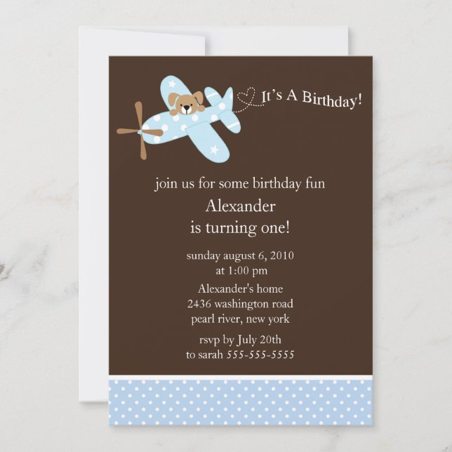 Blue Aeroplane Boy's Birthday Invitation (Front)