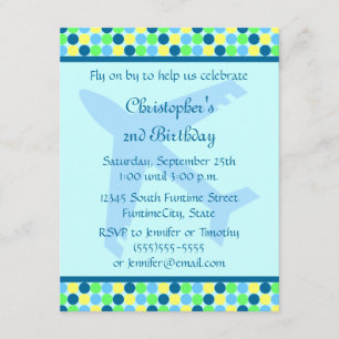 Blue Aeroplane dots boys Birthday Party Invitation