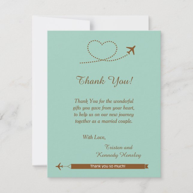 Blue Aeroplane Heart 4x5 Wedding Thank You Card (Front)