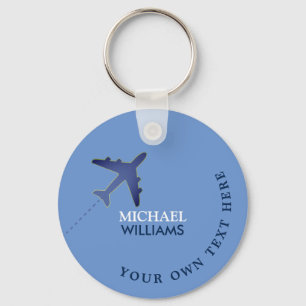 Blue Aeroplane Keychain with His Name