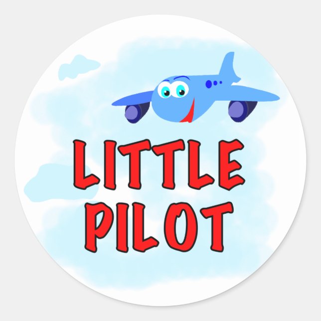 Blue Aeroplane Little Pilot Classic Round Sticker (Front)