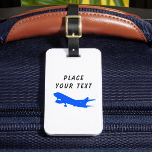 Blue Aeroplane Luggage Tag with information
