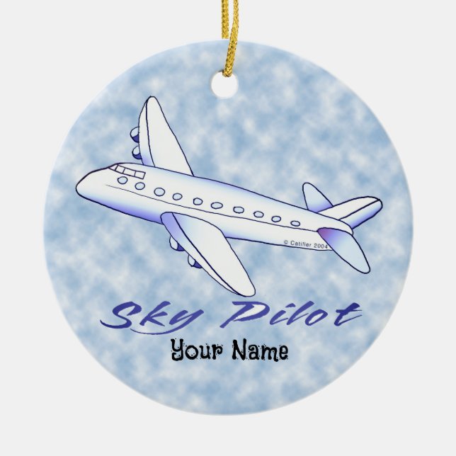 Blue Aeroplane Sky Pilot  Ceramic Ornament (Front)